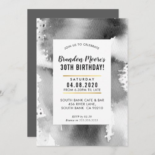 BIRTHDAY PARTY INVITE modern watercolor manly gray