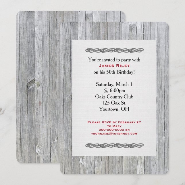 birthday party invite on weathered wood (Front/Back)