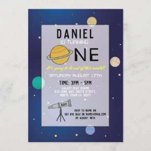 Birthday Party Invite Space Galaxy Planets 1st One