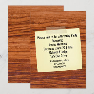 Birthday Party Invite Taped On Wood