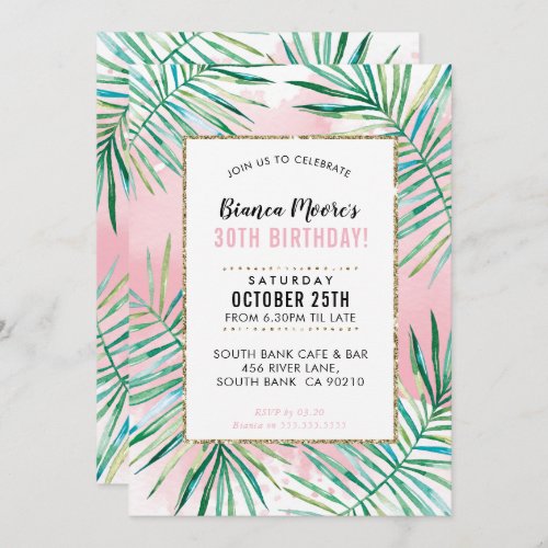 BIRTHDAY PARTY INVITE tropical palm leaves luau