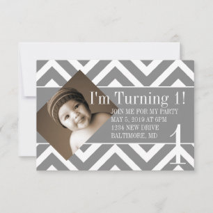 Birthday Party Invite Turning Chevron Grey