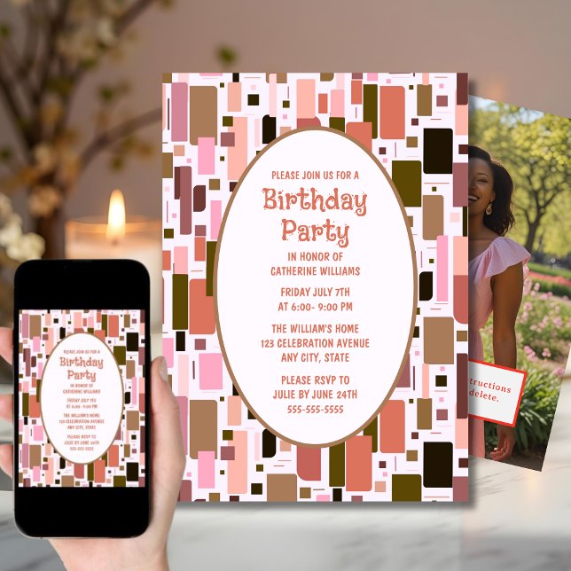 Birthday Party Invite Vintage Mid-Century Modern (Creator Uploaded)