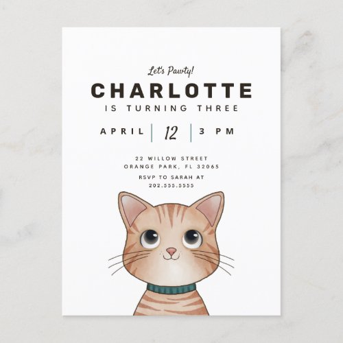 Birthday party invite with cute little cat