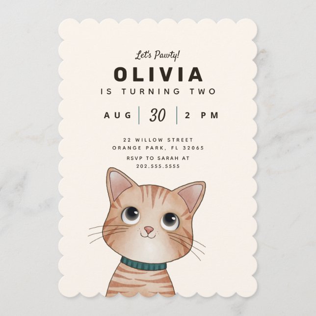 Birthday party invite with  cute little kitten (Front)