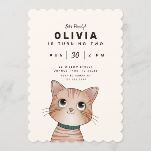 Birthday party invite with  cute little kitten