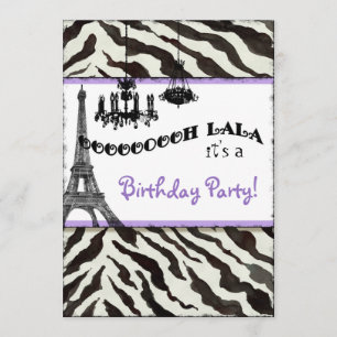 Birthday Party Invite, Zebra, Eiffel Tower Invitation