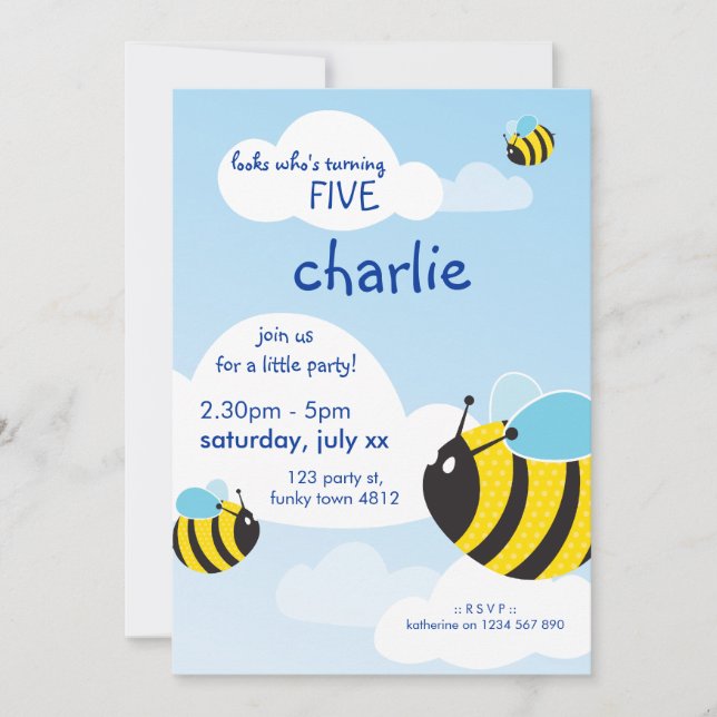 BIRTHDAY PARTY INVITES :: bees in the sky 2P (Front)