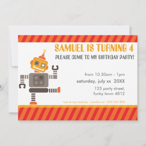 BIRTHDAY PARTY INVITES cool robot dancing orange