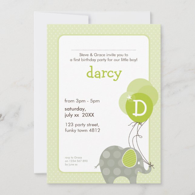 BIRTHDAY PARTY INVITES :: elephant + balloons 2P (Front)
