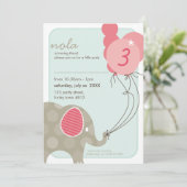 BIRTHDAY PARTY INVITES :: elephant + balloons 4P (Standing Front)