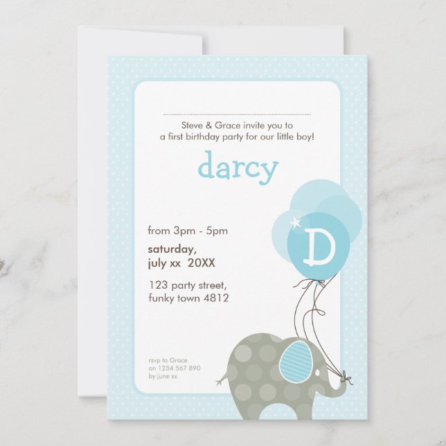 BIRTHDAY PARTY INVITES :: elephant + balloons 4P (Front)