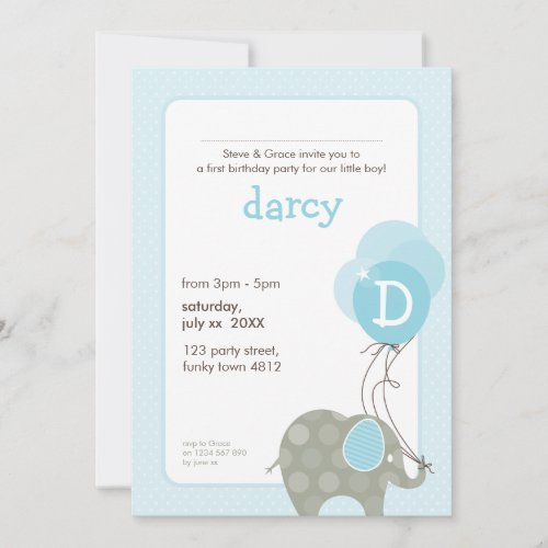 BIRTHDAY PARTY INVITES :: elephant + balloons 4P
