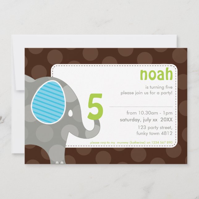 BIRTHDAY PARTY INVITES :: elephant + number 7L (Front)