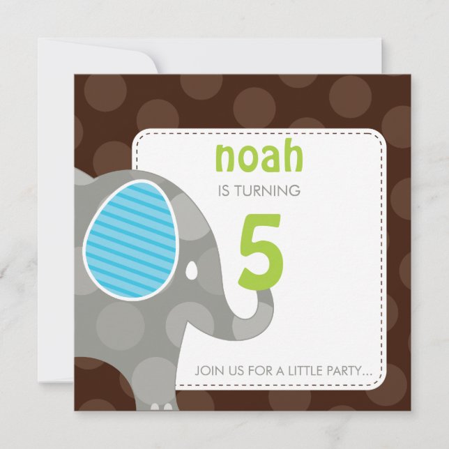BIRTHDAY PARTY INVITES :: elephant + number 7SQ (Front)