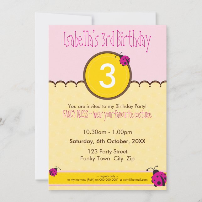 BIRTHDAY PARTY INVITES :: ladybird 1P (Front)