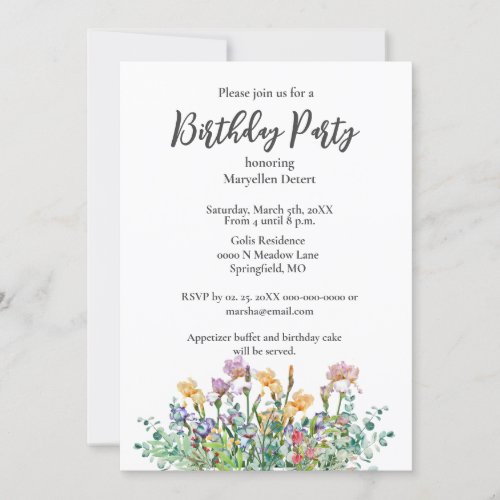 Birthday Party Irises and Greenery Invitation