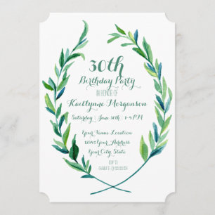 Birthday Party Laurel Wreath Olive Leaf Branch Art Invitation
