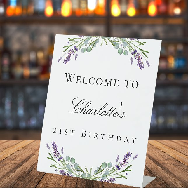 Birthday party lavender eucalyptus welcome pedestal sign (Creator Uploaded)