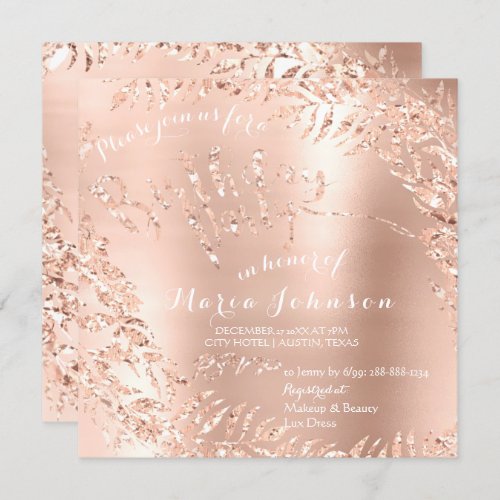 Birthday Party  Leafs Wreath Glam Pink Rose Gold Invitation