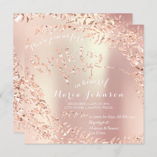 Birthday Party Leafs Wreath Glitter Pink Rose Gold Invitation