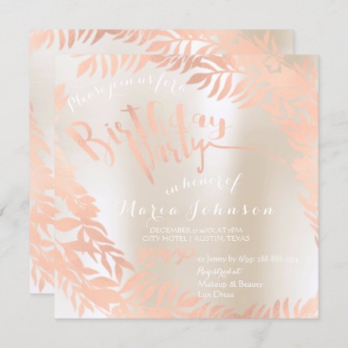 Birthday Party  Leafs Wreath Ivory Pearl Rose Gold Invitation
