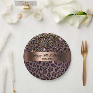 Birthday Party leopard pattern bronze Paper Plates