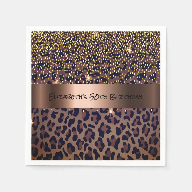 Birthday Party leopard print bronze Napkins (Front)