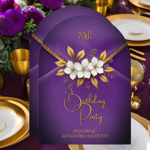 Birthday Party Lilac Flowers Faux Velvet Gold Invitation