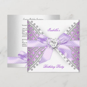 Birthday Party Lilac Purple Silver White Diamond Invitation