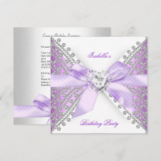 Birthday Party Lilac Purple Silver White Diamond Invitation
