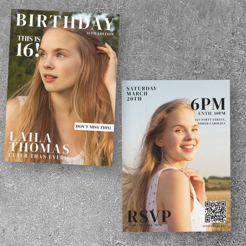 Birthday Party Magazine Cover Photos Teenager Girl Invitation