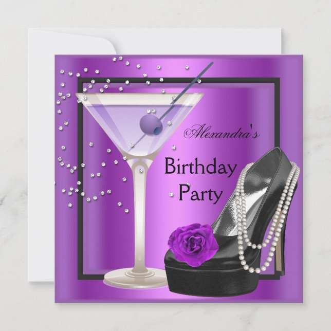 Birthday Party Magenta Purple Black Shoes Invitation (Front)