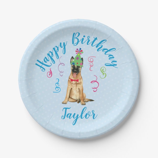 Birthday Party Malinois Paper Plates (Front)