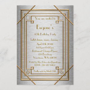 Birthday Party man, gold Gatsby style,silver Invitation