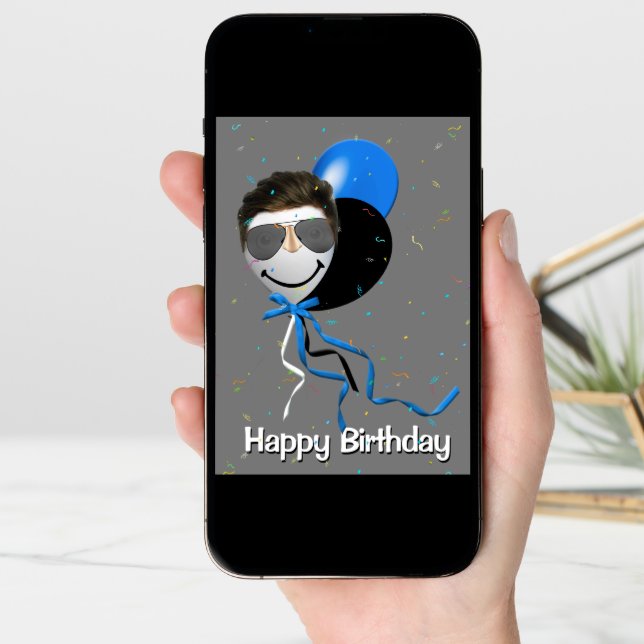 Birthday Party Man on Balloon Card (Front Digital)
