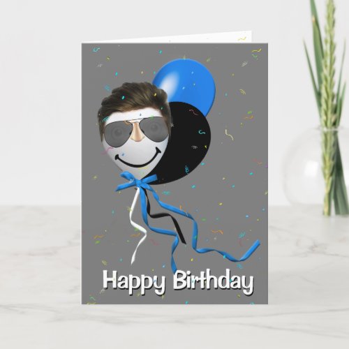 Birthday Party Man on Balloon Card