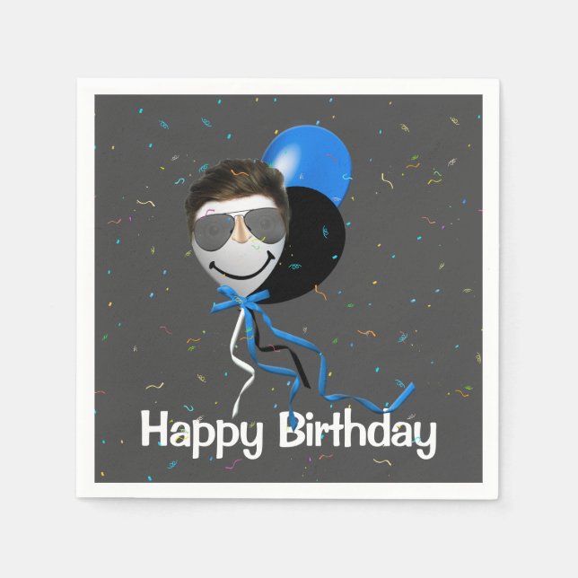 Birthday Party Man on Balloon  Napkins (Front)