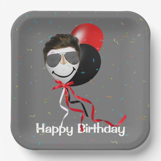 Birthday Party Man on Balloon  Paper Plates (Front)