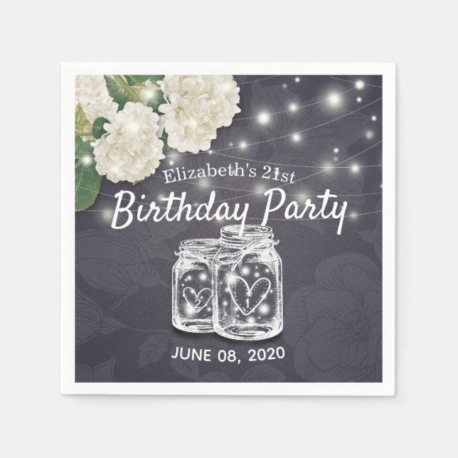 Birthday Party Mason Jars String Lights Flowers Napkins (Front)