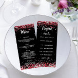 Birthday Party Meny Program black red<br><div class="desc">Birthday party program and menu card.  Personalize and add a name,  age,  date and the menu. A black background. Decorated with red confetti,  white text.</div>