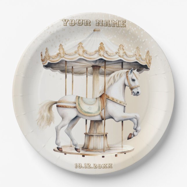 Birthday Party Merry Go Round Circus Carnival Paper Plates (Front)