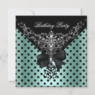Birthday Party Mint Green Black Spot Polka dots Invitation