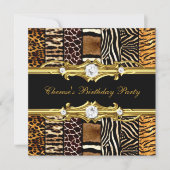 Birthday Party Mixed Animal Prints Gold Black Invitation (Front)