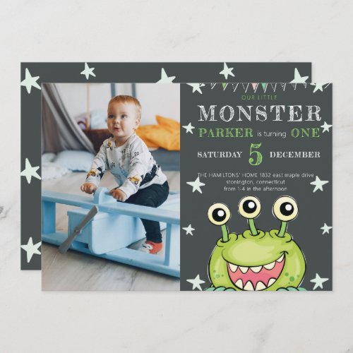 Birthday Party Monster Kids Photo Invitation