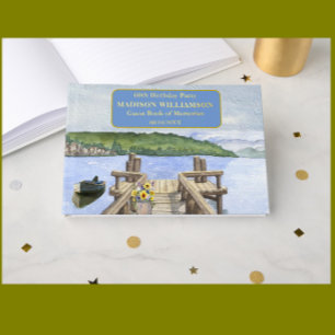 Birthday Party Mountain Lake Dock Real Gold Foil Foil Guest Book