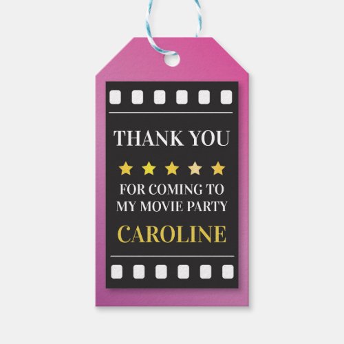 Birthday Party Movie Ticket Film Thank You Tags