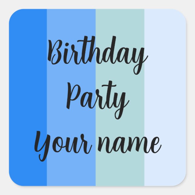 Birthday Party Name Template Square Sticker (Front)