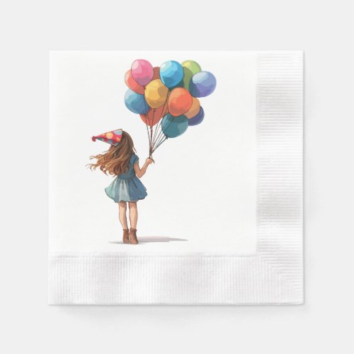 birthday party napkin girl with balloons bohostyle