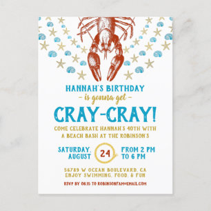 Birthday Party Nautical Beach Crayfish Adult Invitation Postcard